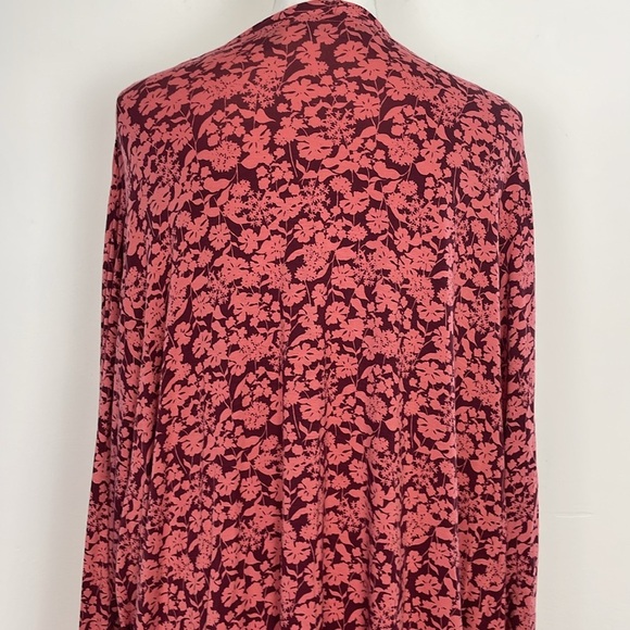 Lands End Red/Pink Floral Midi Length Open Front Cardigan/Sweater. Plus Size 2X - Picture 7 of 12